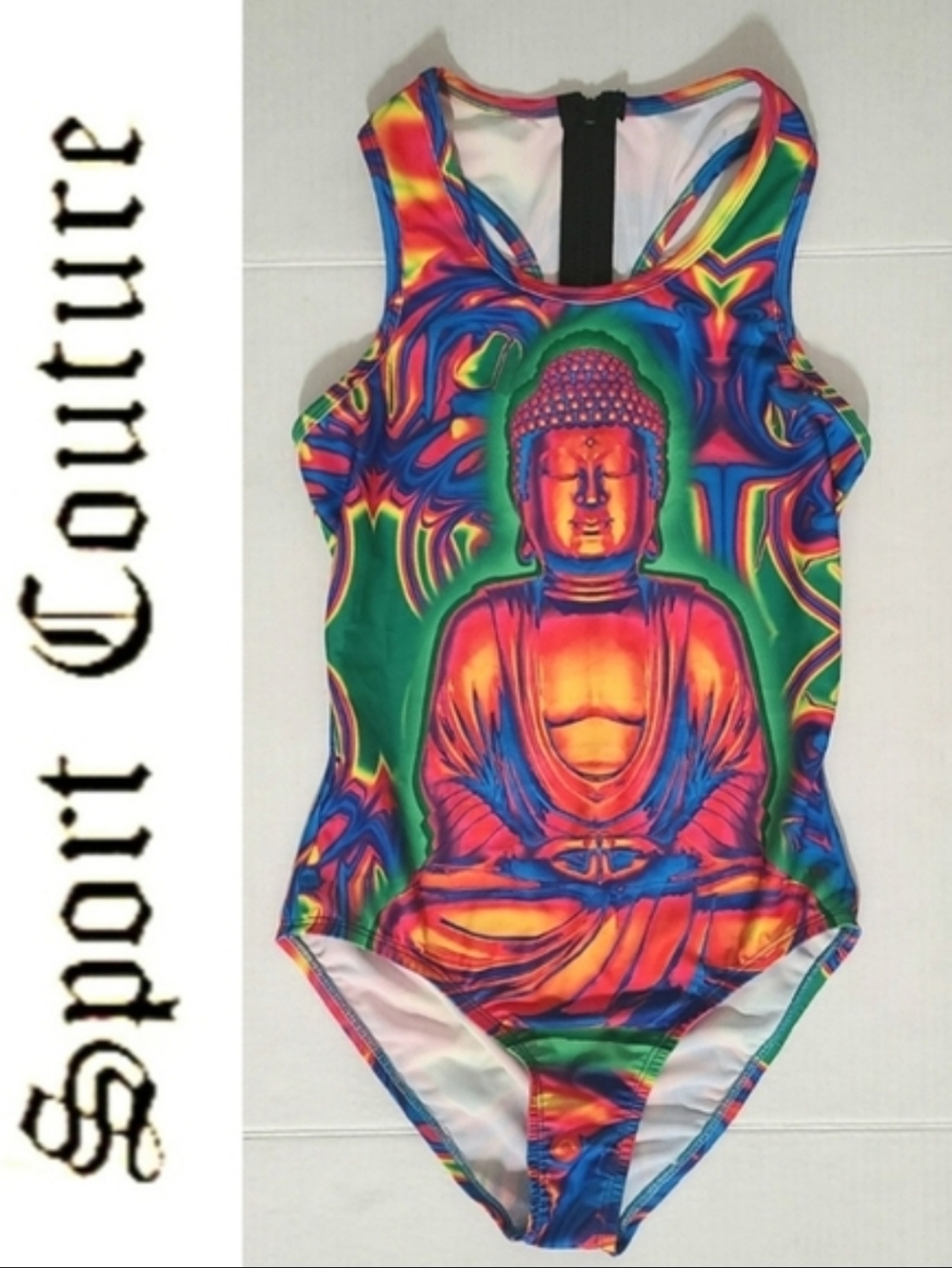 Sport Couture 1-Piece Racerback Swimsuit Sz S NWT  Green Funky Buddah Print